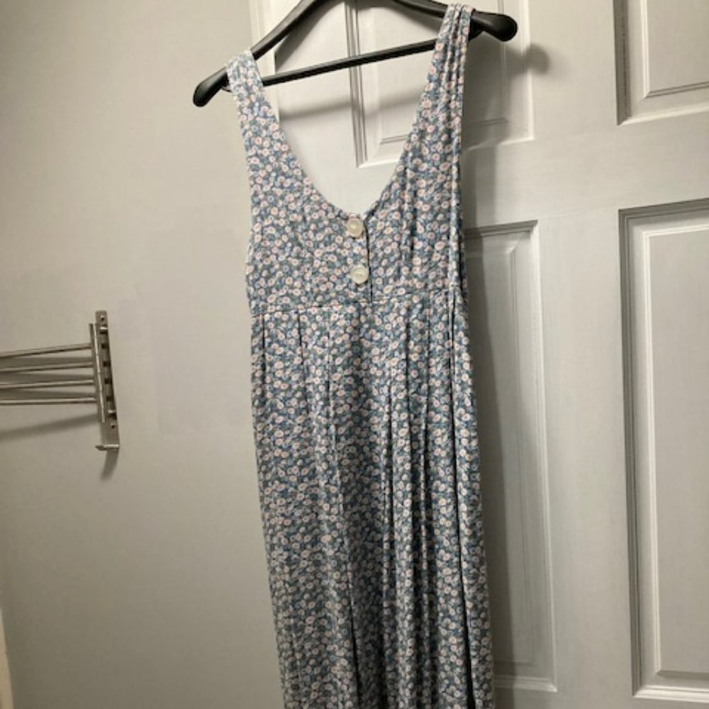 Vintage Blue and pink Cottagecore Floral Maxi Dress with pockets, Size Small